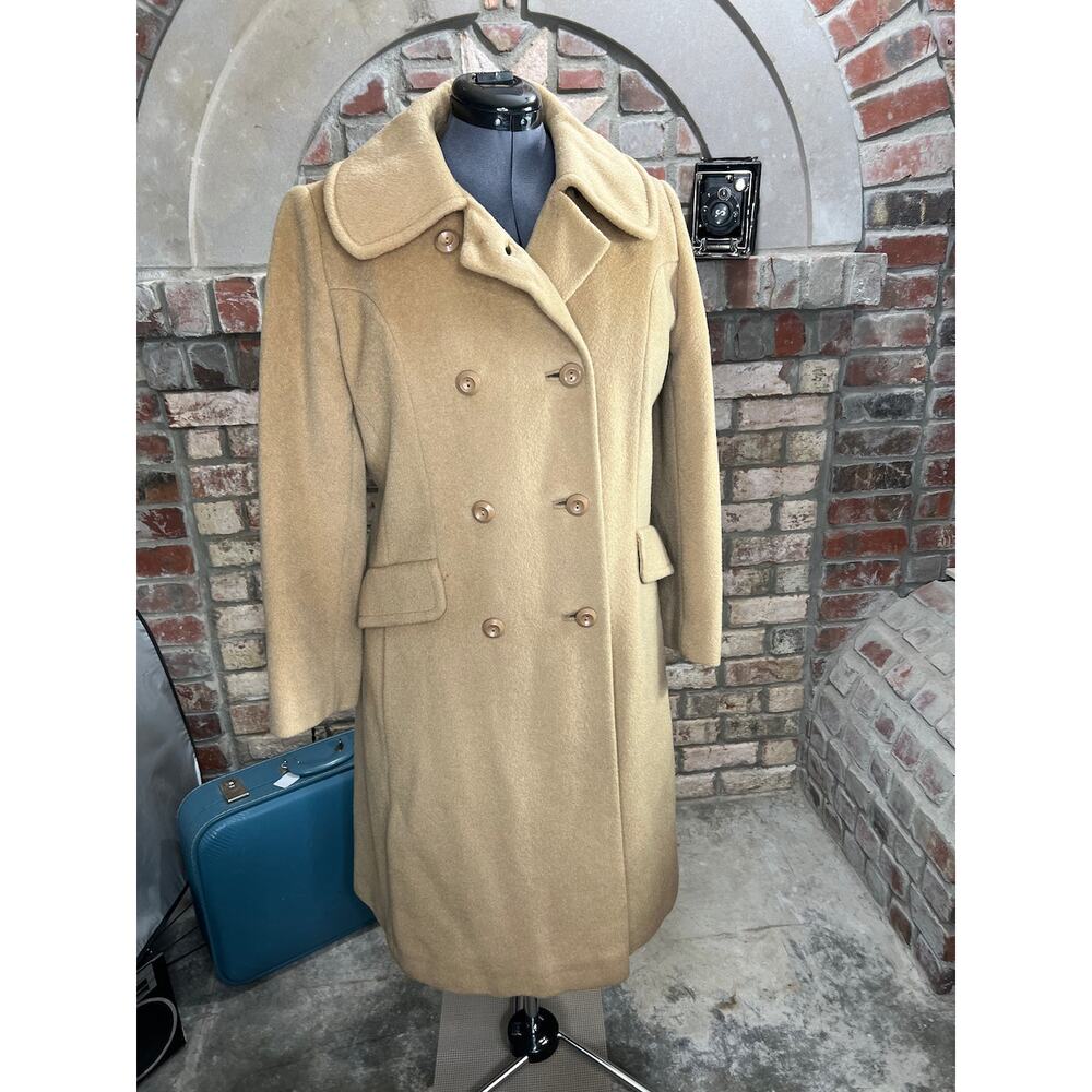 Rosewin wool coat overcoat vintage 60s long union made camel double breasted